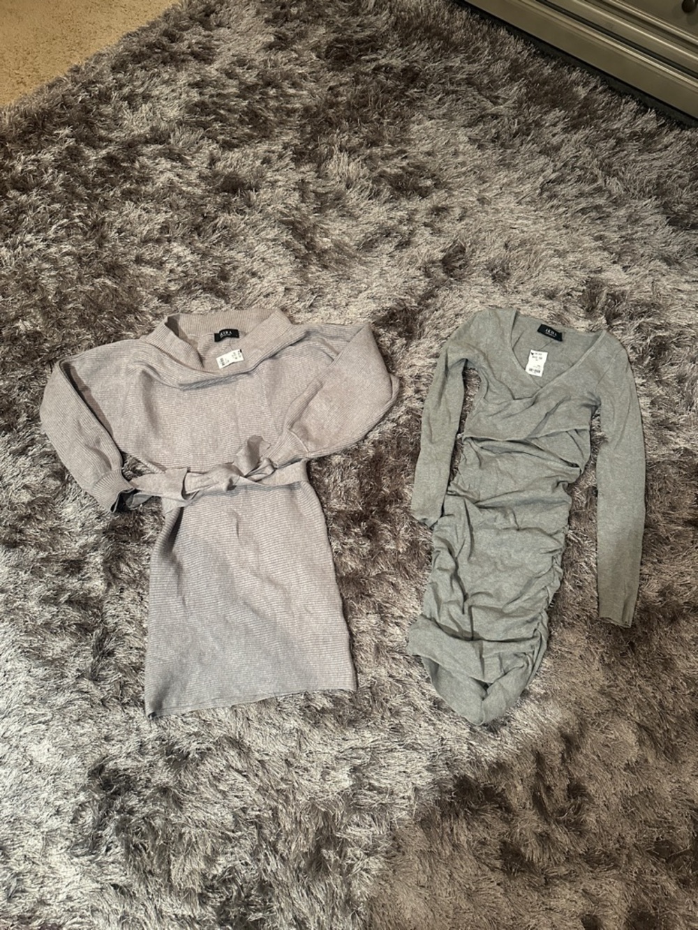 Akira NWT Two Gray Knit Dresses - Long Sleeve Ribbed & Ruched Styles